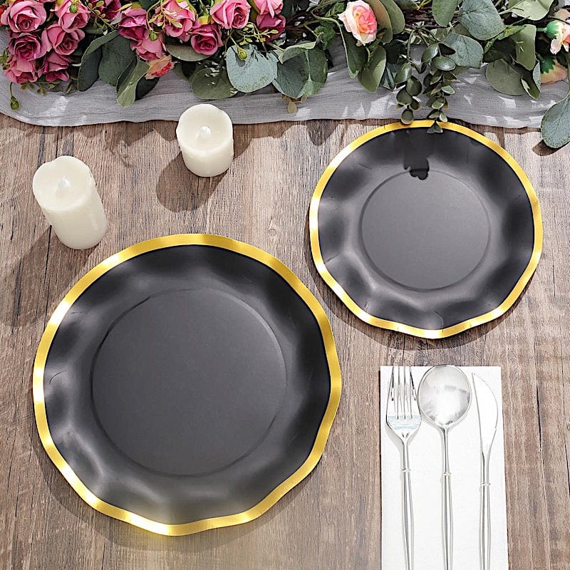 25-Pack Gold Wavy Rim Disposable Paper Salad Plates - Elegant Dinner Party Tableware for Weddings, BBQs & Picnics