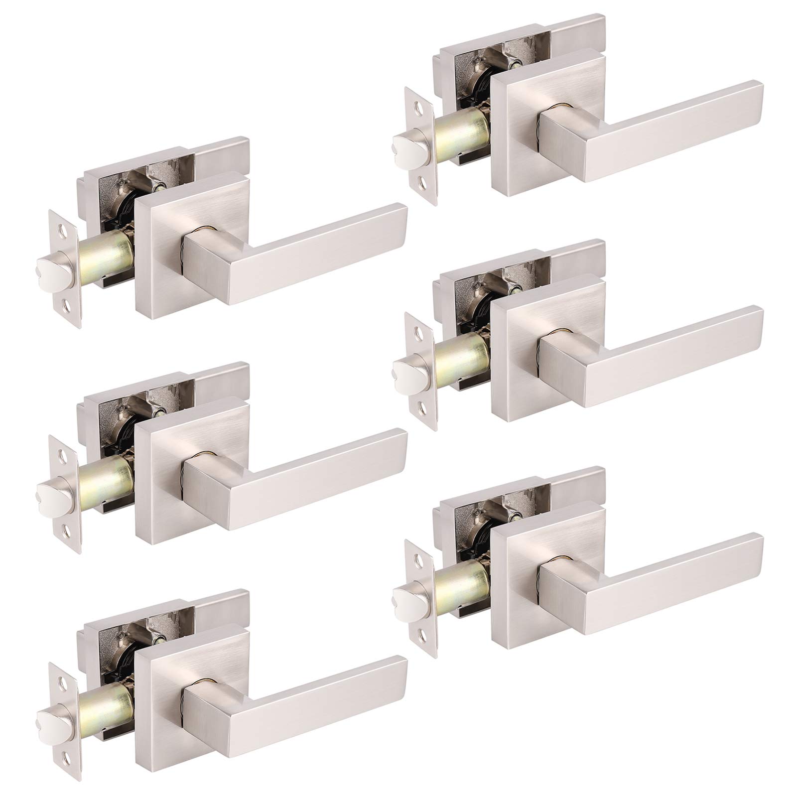 Gobrico 6-Pack Straight Style Passage Door Lockset with Square Levers - Interior Door Lock for Hallway, Closet & Bedroom - Durable & Easy Installation for Home, Office & Apartment Use