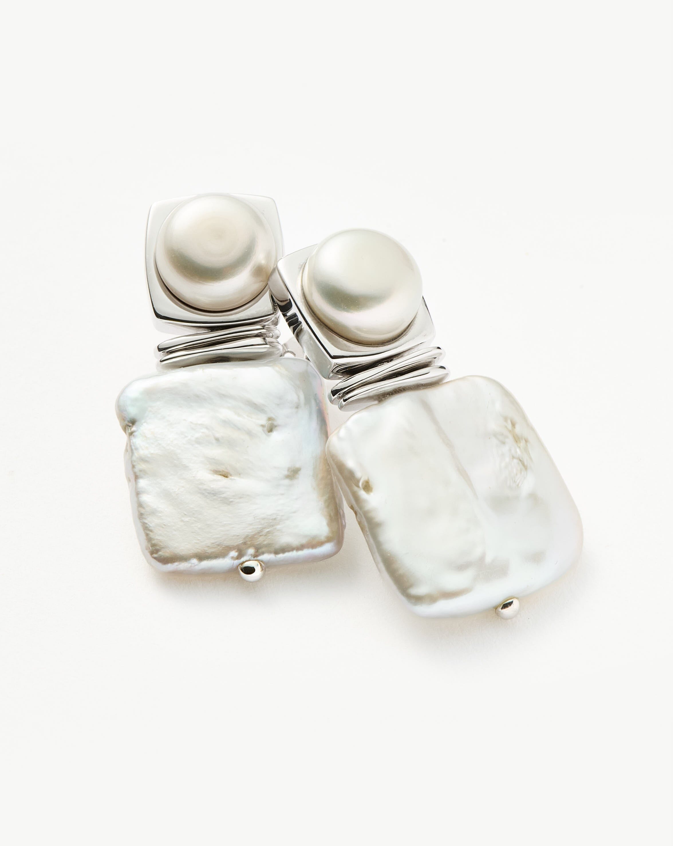 Elegant Square Pearl Statement Earrings - Silver Plated Dangle Earrings for Women | Perfect for Weddings, Parties & Special Occasions