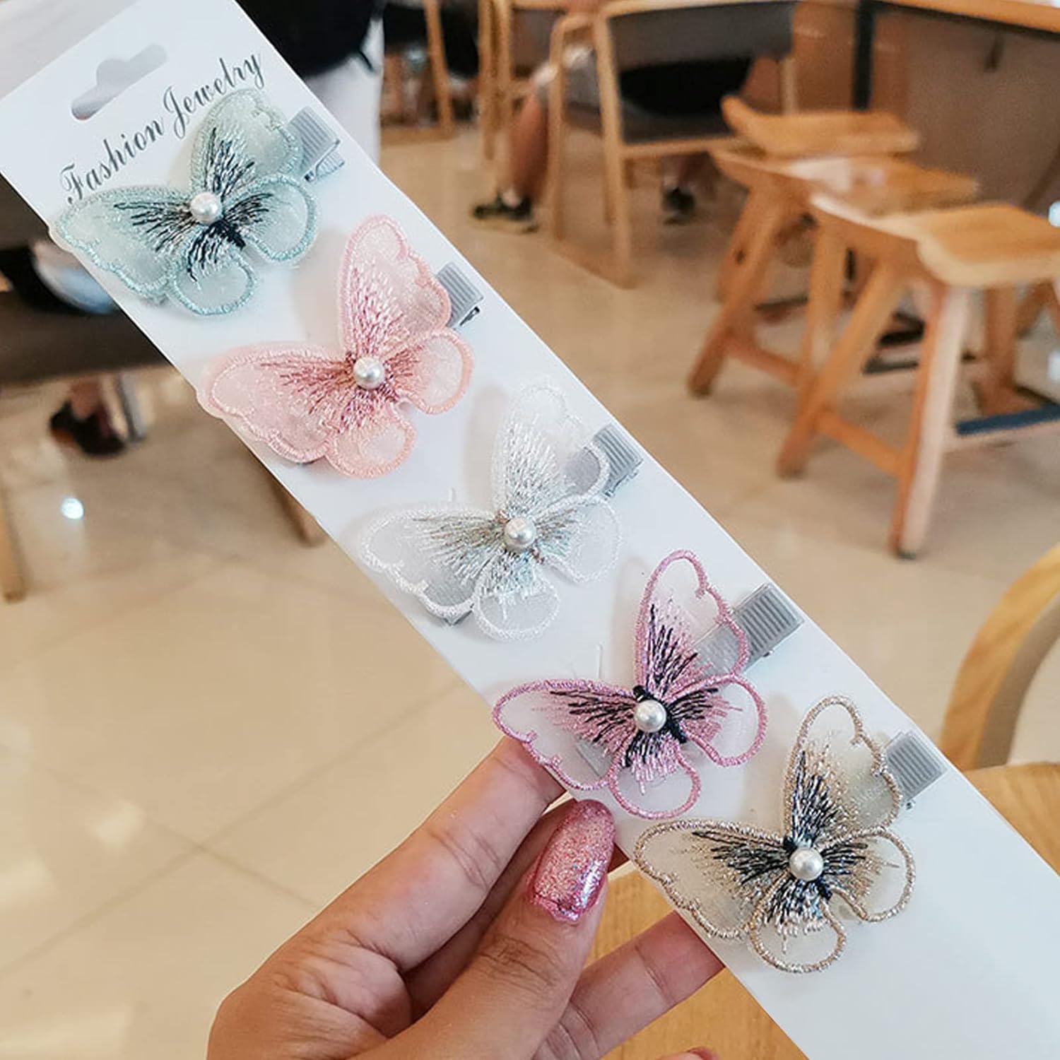 6 PCS Butterfly Barrette Lace Hair Pins with Embroidery Flowers - Alligator Hair Clips for Women, Girls & Teens - Perfect for Weddings, Parties & Everyday Styling