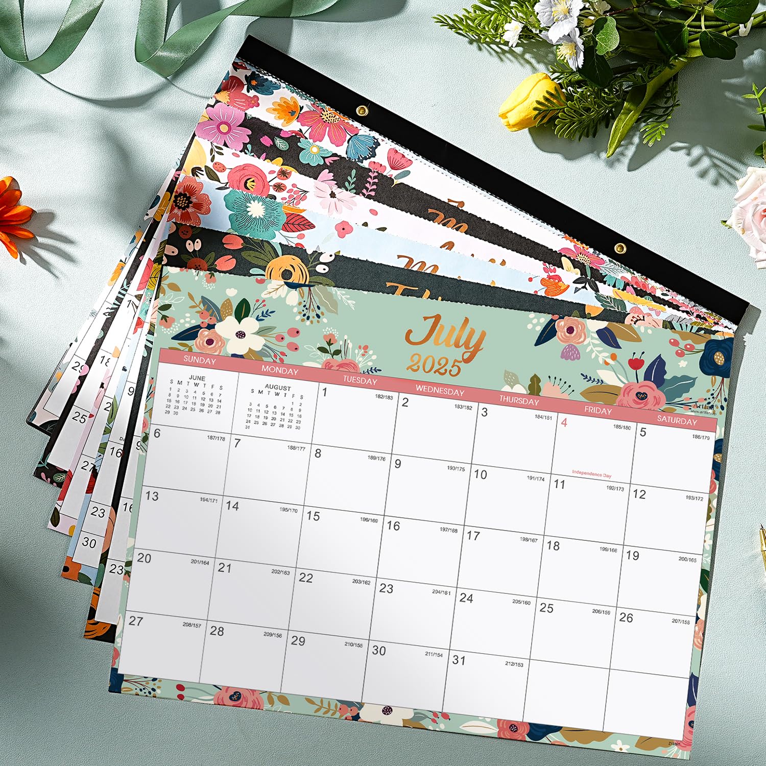 2025-2026 Floral Desk & Wall Calendar - July 2025 to December 2026 | 18-Month Large 12