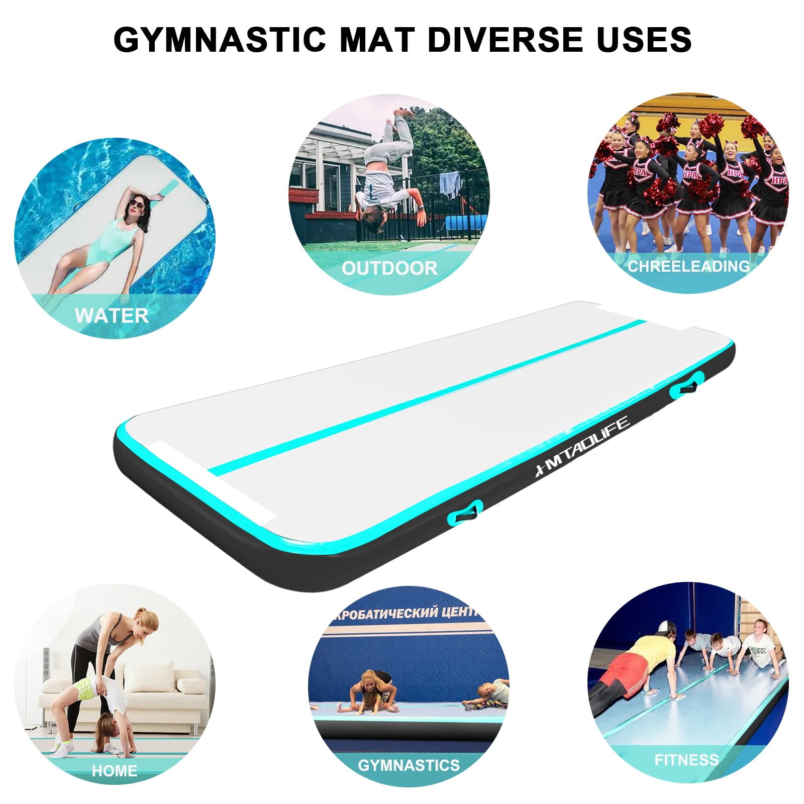 Inflatable Gymnastics Air Roller & Tumble Mat - Yoga, Cheerleading & Backbend Training Equipment for Home & Gym Use | Perfect for Kids' Gymnastics Practice, Yoga Stretching & Cheerleading Routines