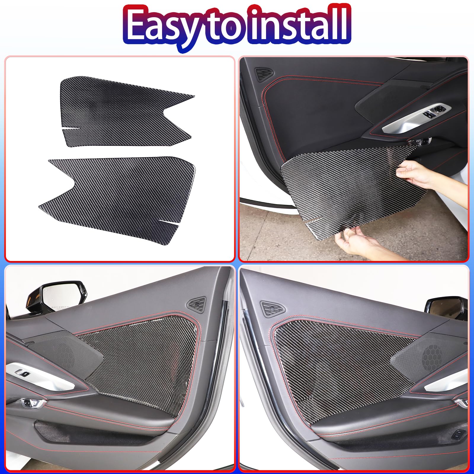 Premium Soft Carbon Fiber Inner Door Panel Cover Trim 2PCS - Compatible with Corvette C8 Stingray 2020-2023 - Black Carbon Decorative Sticker & Molding Accessories - Enhance Interior Style & Protect Door Panels from Scratches