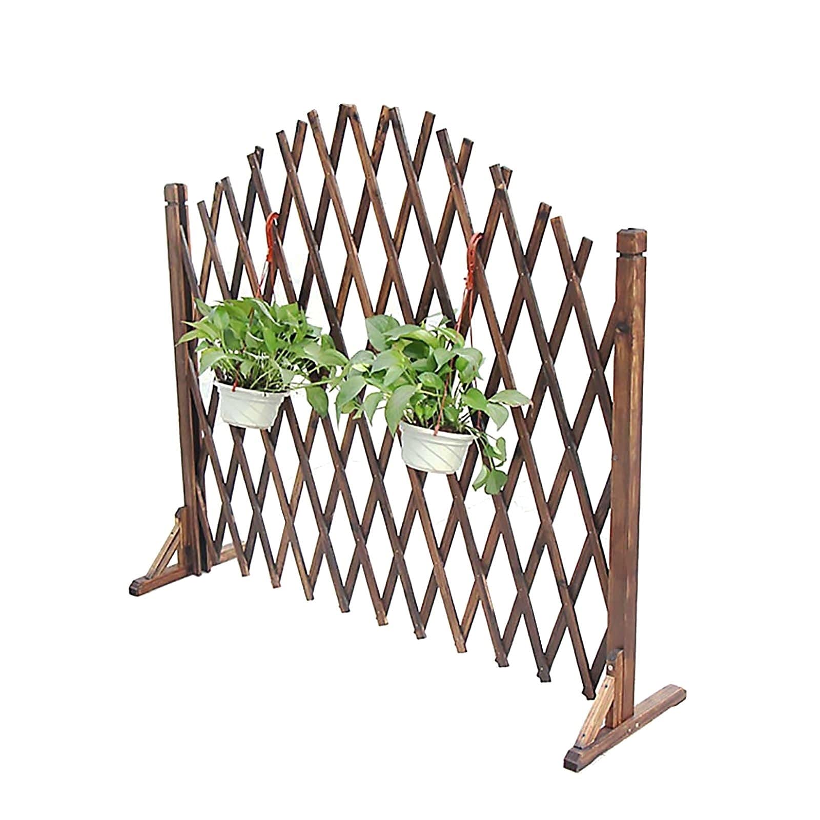 Free Standing Garden Privacy Screen - 120x150cm Wooden Flower Stand & Telescopic Fence for Outdoor Decor | Perfect for Patio, Backyard, and Plant Climbing Support