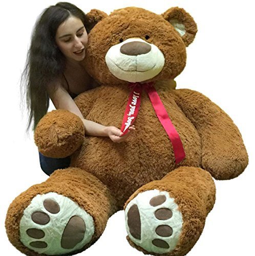 Custom Personalized 5 Foot Giant Teddy Bear with Name Engraving - Large Smiling Stuffed Animal with Ribbon Bow & Bigfoot Paws in Cookie Dough Brown - Perfect for Birthdays, Anniversaries, and Valentine's Day Gifts