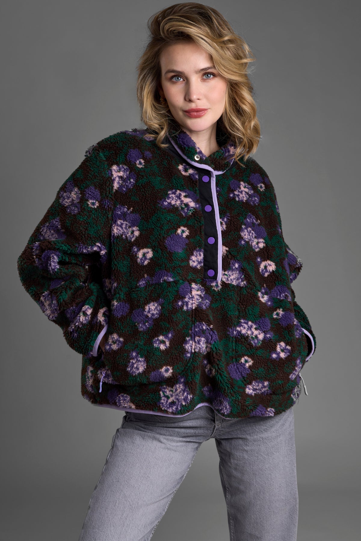 Women's Floral Sherpa Jacket - Cozy Fleece Lined Winter Coat for Outdoor Activities, Hiking & Casual Wear