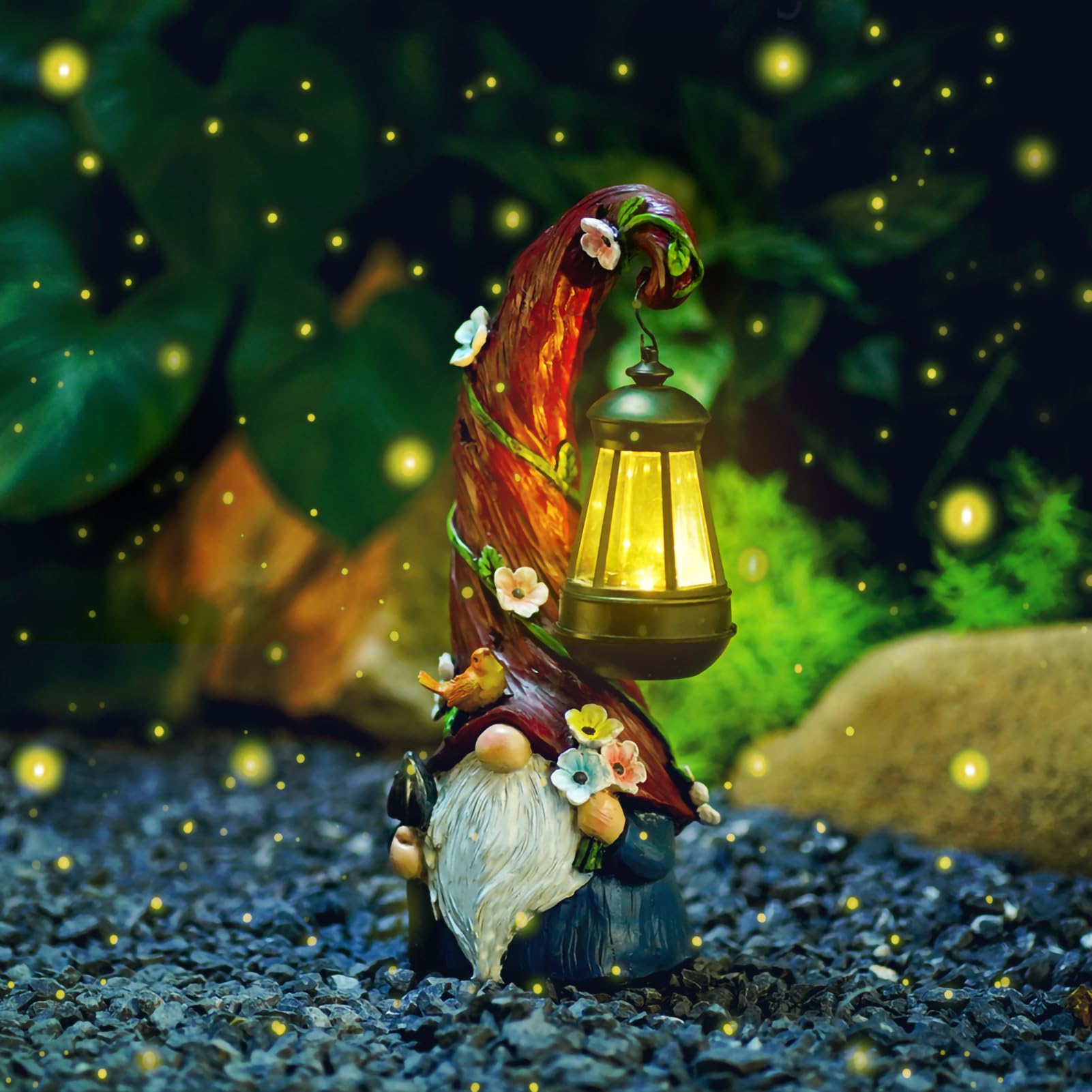 Solar Gnome Garden Statue with Lantern Light - Outdoor Yard Decor for Patio, Lawn & Garden - Perfect Mother's Day Gift & Home Decoration