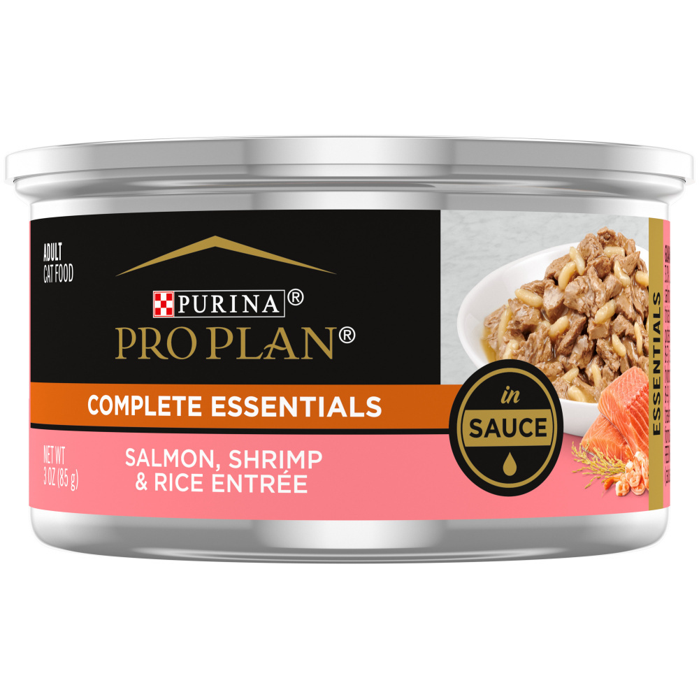 Purina Pro Plan Complete Essentials Adult Cat Food - Salmon, Shrimp & Rice in Sauce Canned Wet Food for Healthy Skin & Coat | High Protein Meal for Indoor & Outdoor Cats