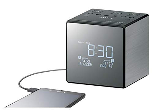 Sony XDR-C1DBP DAB/DAB+/FM Digital Clock Radio with Dual Alarm, USB Smartphone Charging & Bluetooth - Grey | Perfect for Bedroom, Office & Travel