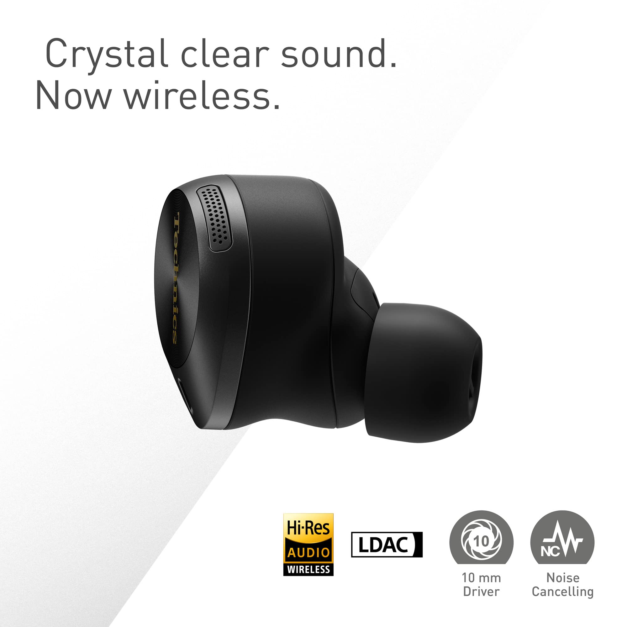 Technics EAH-AZ80E-K Wireless Bluetooth Earbuds with Active Noise Cancelling (ANC), Multipoint Connectivity for 3 Devices, Comfort-Fit In-Ear Design, Wireless Charging Case - Perfect for Commuting, Workouts & Travel (Black)