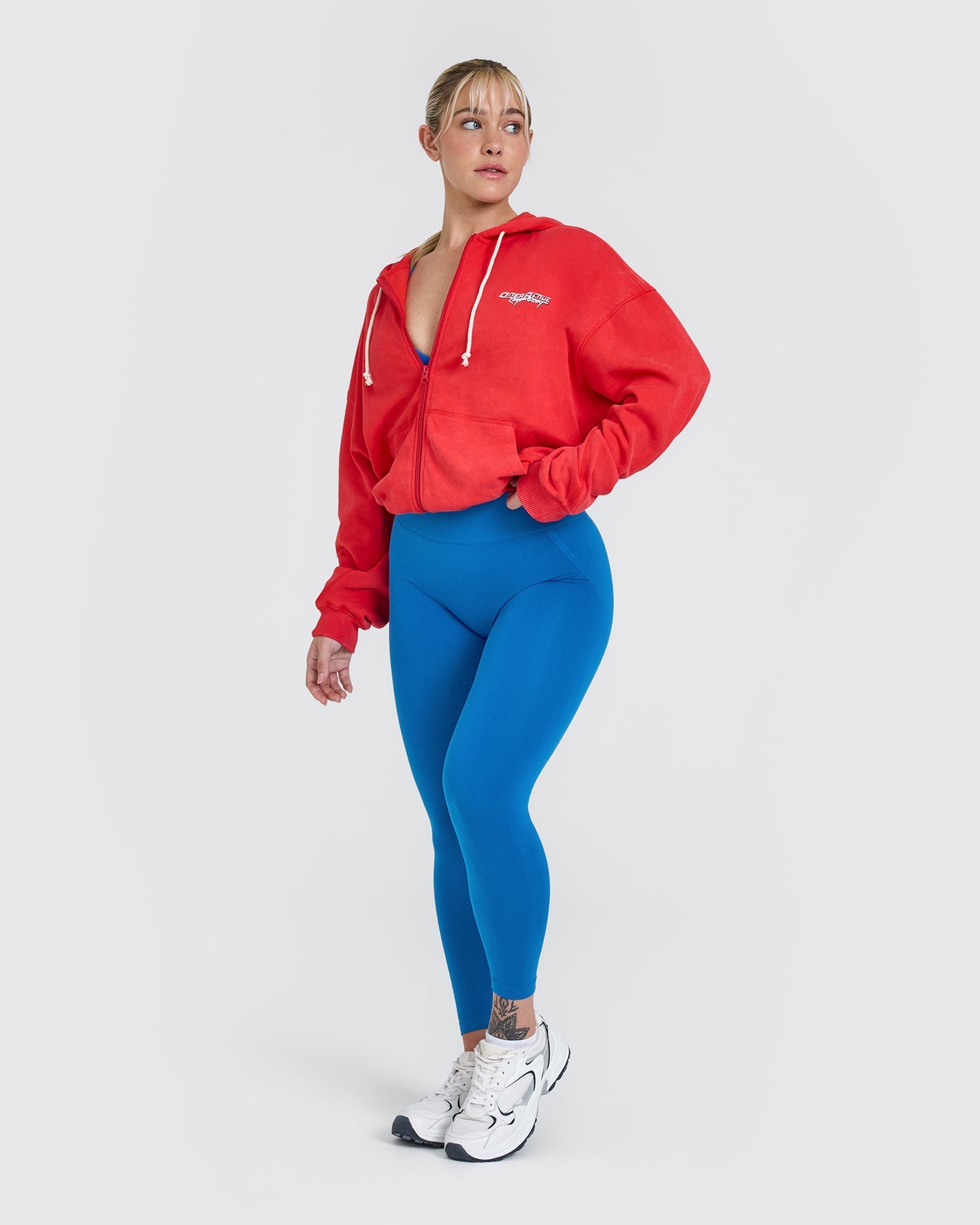 Raw Lounge Oversized Zip Through Hoodie with Graphic Print | Muscle Mommy Red | Cozy Streetwear for Women, Perfect for Casual Outings & Gym Sessions