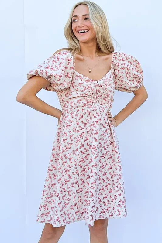 Sexy Lace Up Front Puff Sleeve Babydoll Dress for Women - Flirty Party Outfit, Date Night & Special Occasion Wear