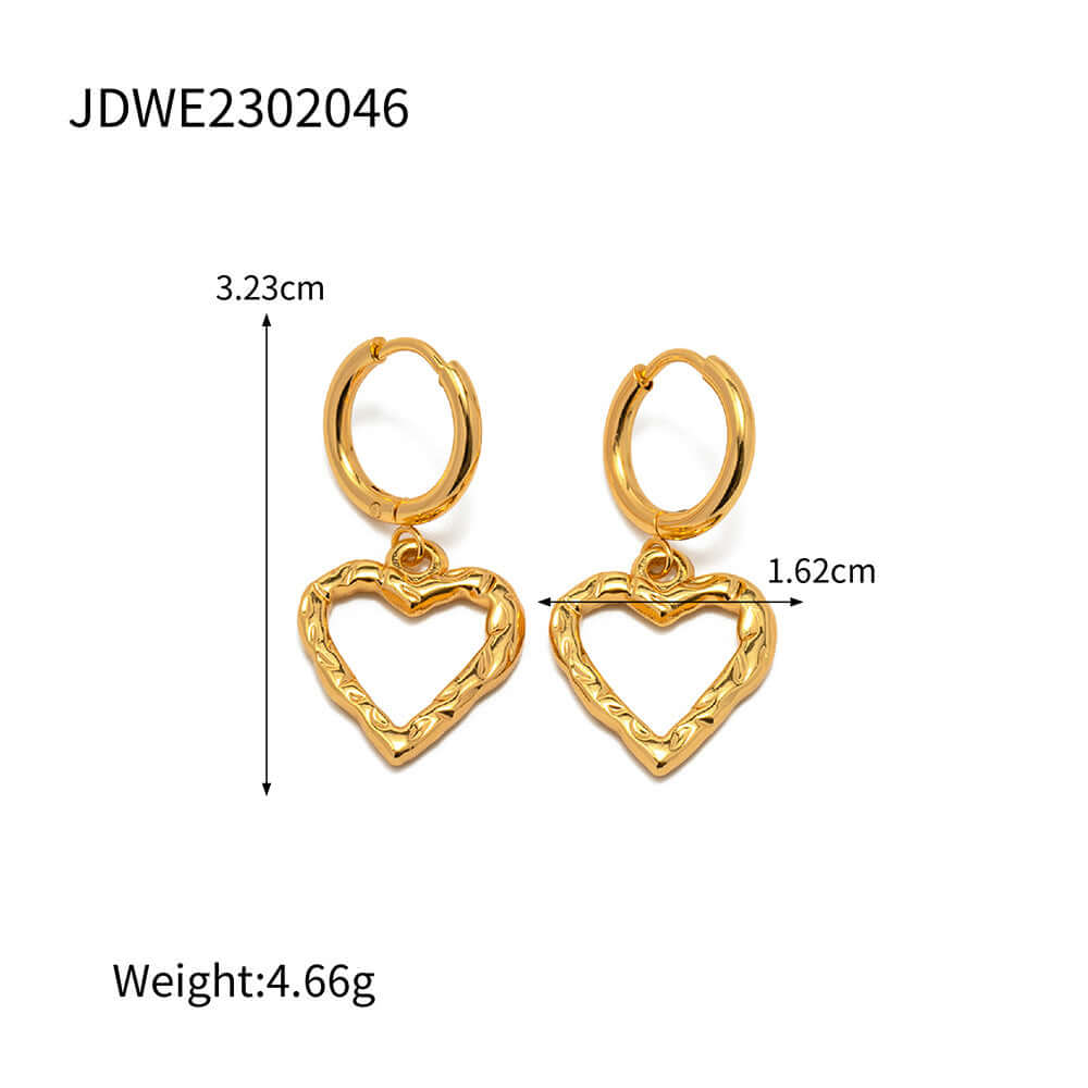 18K Gold Hollow Heart Huggie Hoop Earrings for Women | JDE046 | Perfect for Valentine's Day, Anniversary Gifts & Everyday Wear
