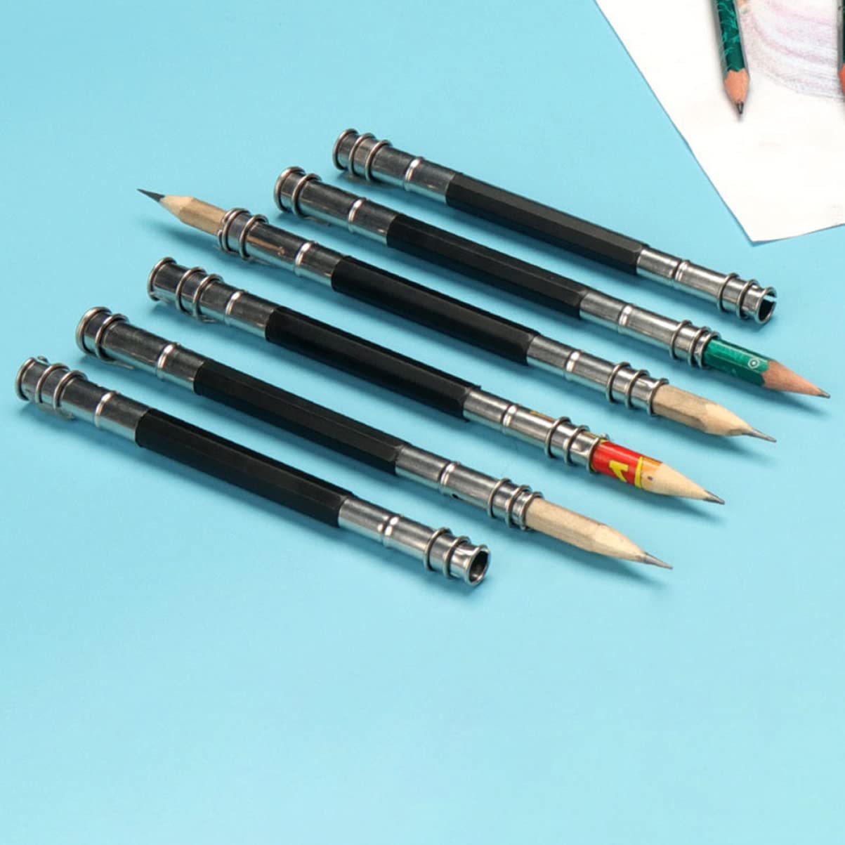 Stainless Steel Pencil Extender 2-Pack - Extend Short Pencils for School & Office Use