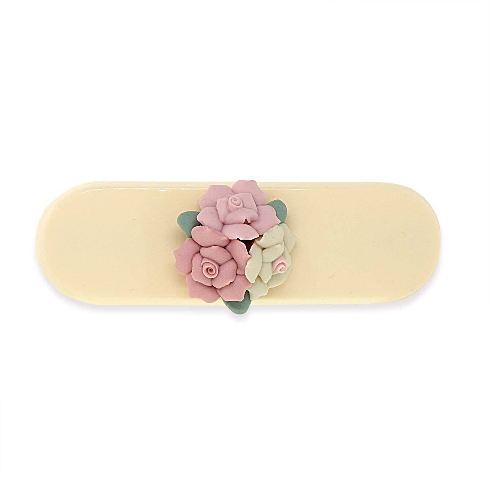1928 Vintage Ivory Hair Barrette with Pink Porcelain Cluster Flowers - Elegant Small Hair Clip for Women, Perfect for Weddings, Parties & Everyday Wear