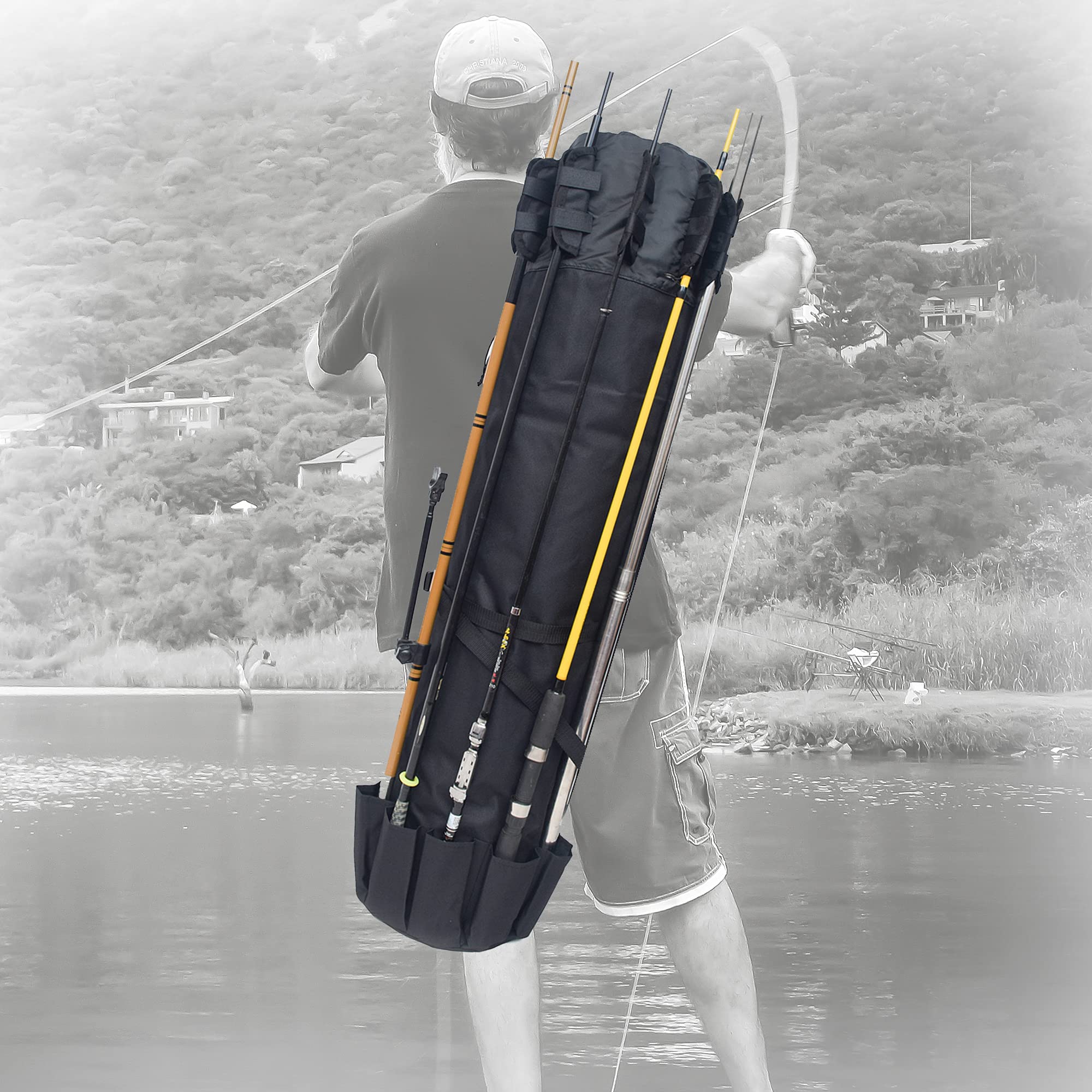 **Premium Fishing Rod & Reel Storage Bag - Holds 5 Poles & Tackle - Durable Fishing Gear Carrier for Travel & Outdoor Adventures**    *(Use Case: Perfect for anglers on fishing trips, camping, boating, or storing fishing gear at home.)*