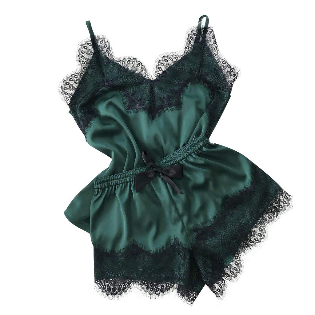 Sexy Women's Lace Trim Sleeveless Cami Top & Shorts Pajama Set - Comfortable Sleepwear & Lounge Wear for Bedtime, Vacation, and Romantic Nights