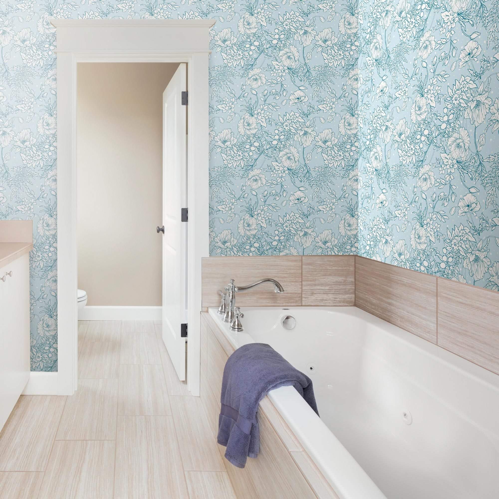 Blue and White Floral Peel and Stick Removable Wallpaper - Self-Adhesive Wall Decal for Bedroom, Living Room, Nursery & Home Decor