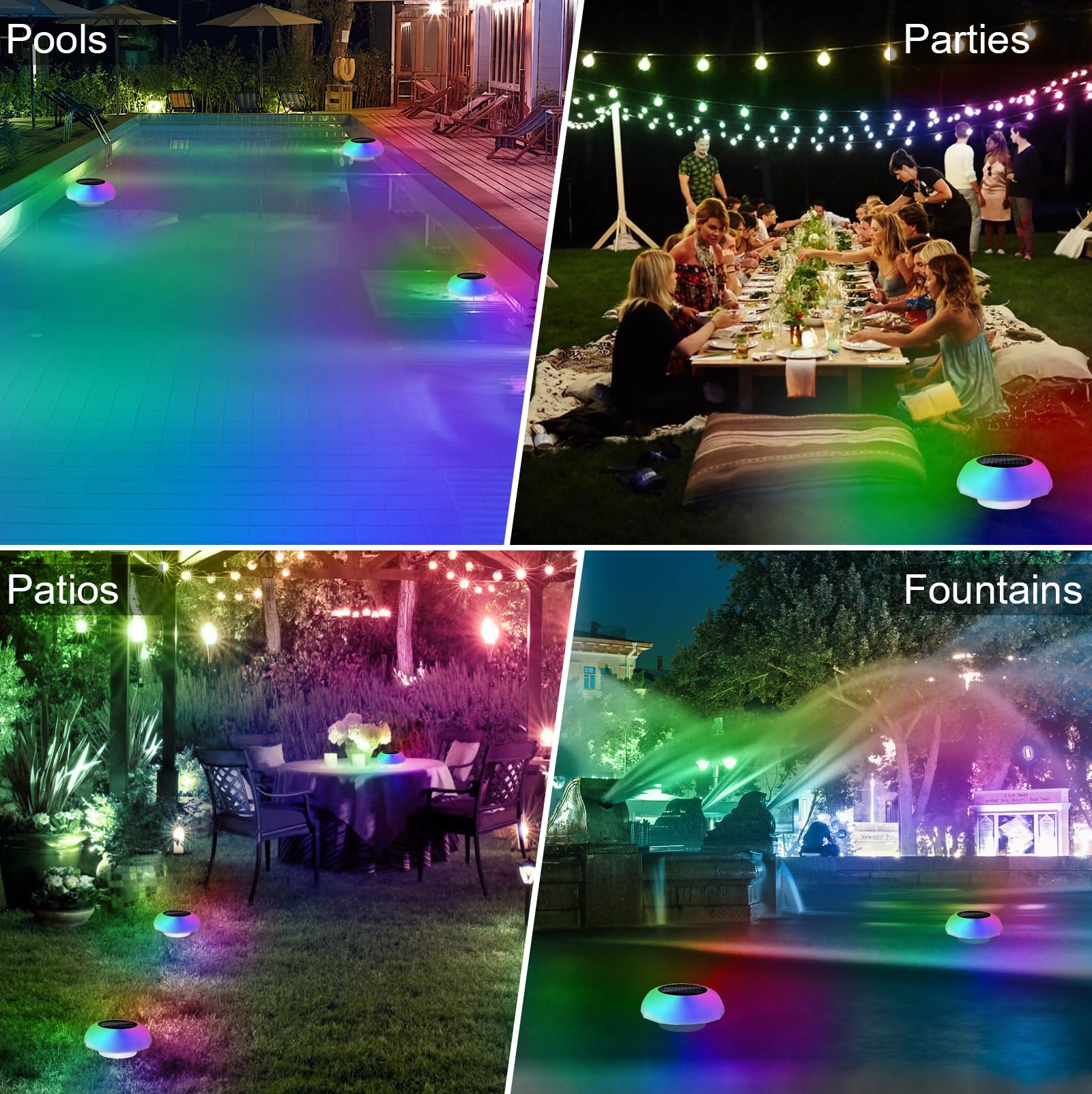 Solar Pool Chlorine Floater with Remote Control - IP68 Waterproof RGB & White LED Lights for Above Ground/Inground Pools, Hot Tubs & Spas - Perfect for Night Swimming & Pool Parties