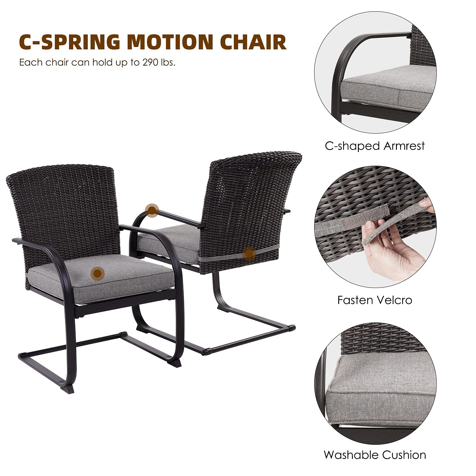 6-Piece Outdoor Wicker Dining Set with Cushions - Patio Furniture Chairs for Garden, Poolside, Backyard & Lawn - Gray Rattan Spring Patio Seating - Perfect for Outdoor Entertaining & Relaxation
