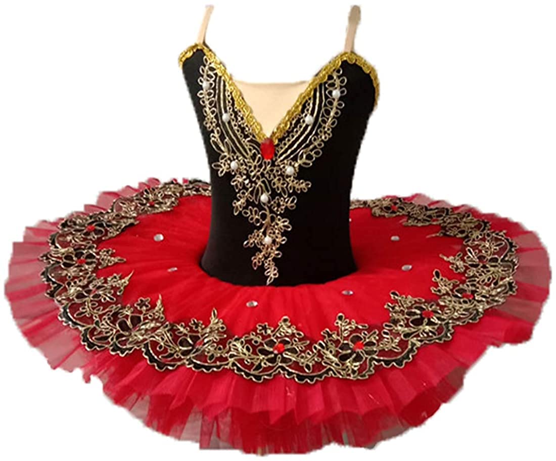 Professional Ballet Dress for Girls - Sparkly Leotard with Camisole & Lace Skirt - Swan Lake Tutu Costume for Dance Recitals, Performances & Ballet Classes