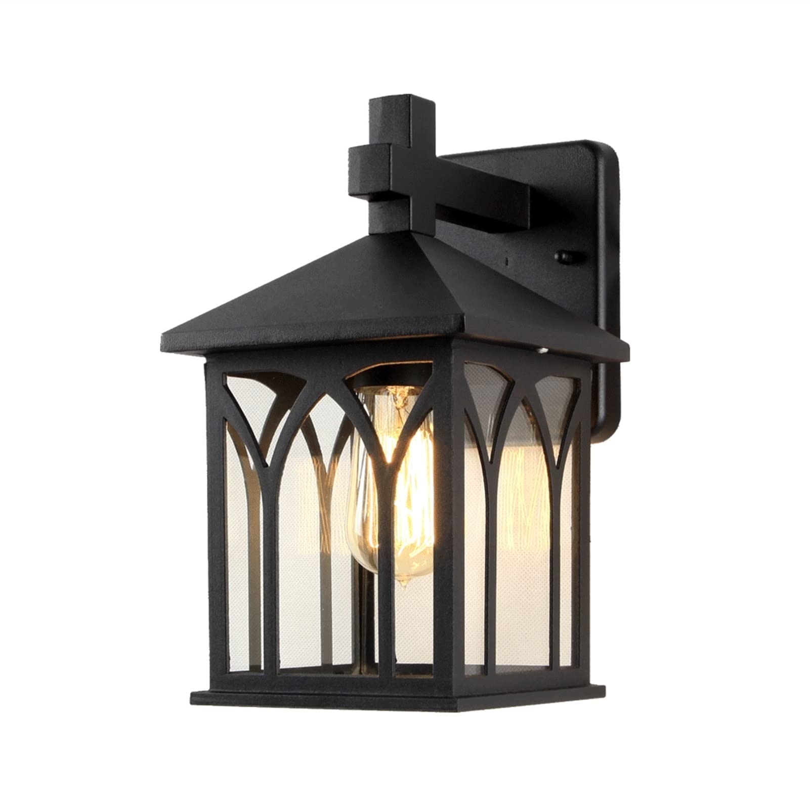 European Style Square Wall Lantern - Aluminum & Tempered Glass Outdoor Light with E27 Holder for Garden, Driveway, Patio - Traditional Candle Wall Sconce Lighting for Home Exterior & Landscape Decor