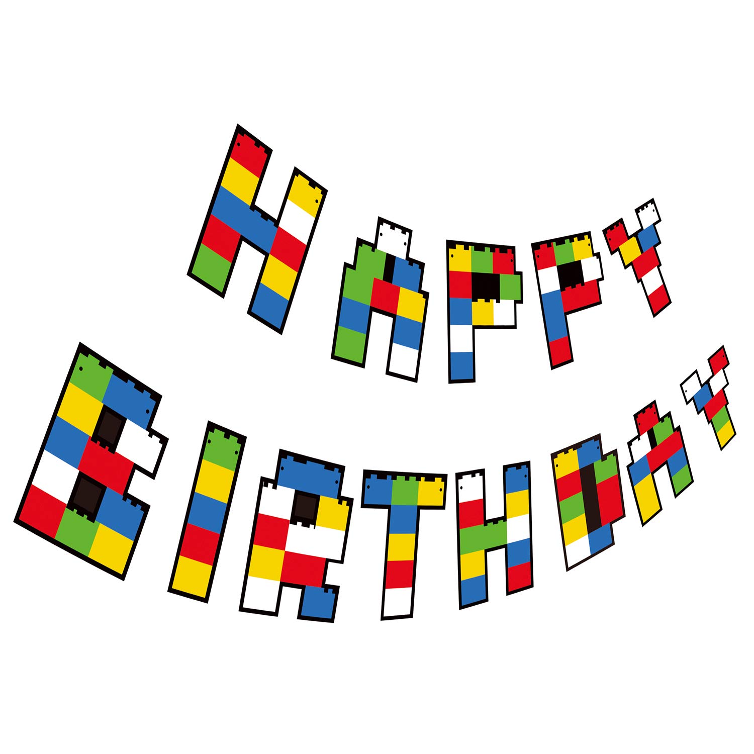 Gyzone Building Block Birthday Garland Banner - Creative DIY Party Decorations for Kids and Adults, Perfect for Birthday Parties, Baby Showers, and Classroom Celebrations
