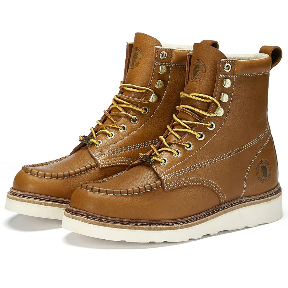 ROCKROOSTER Men's 7-Inch Waterproof Leather Hiking Boots with Arch Support - Oil & Slip Resistant Vibram Outsole - Durable Work Boots for Construction, Industrial Safety & Outdoor Trekking | Perfect for Hiking, Camping & Heavy Duty Work