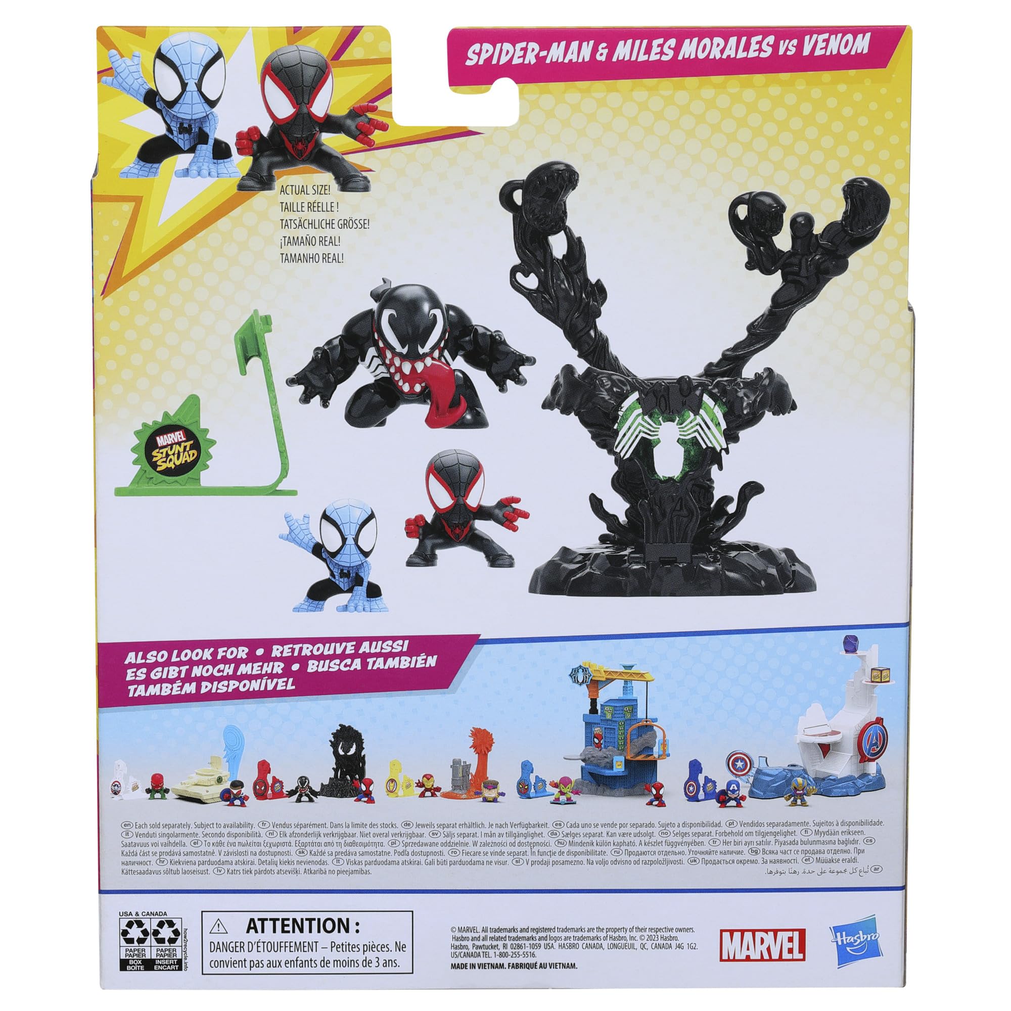 Marvel Stunt Squad Villain Knockdown Playset - Spider-Man & Miles Morales vs. Venom Action Figures (1.5 Inch) | Superhero Toys for Kids Ages 4+ | Perfect for Role Play, Birthday Gifts & Collectible Displays