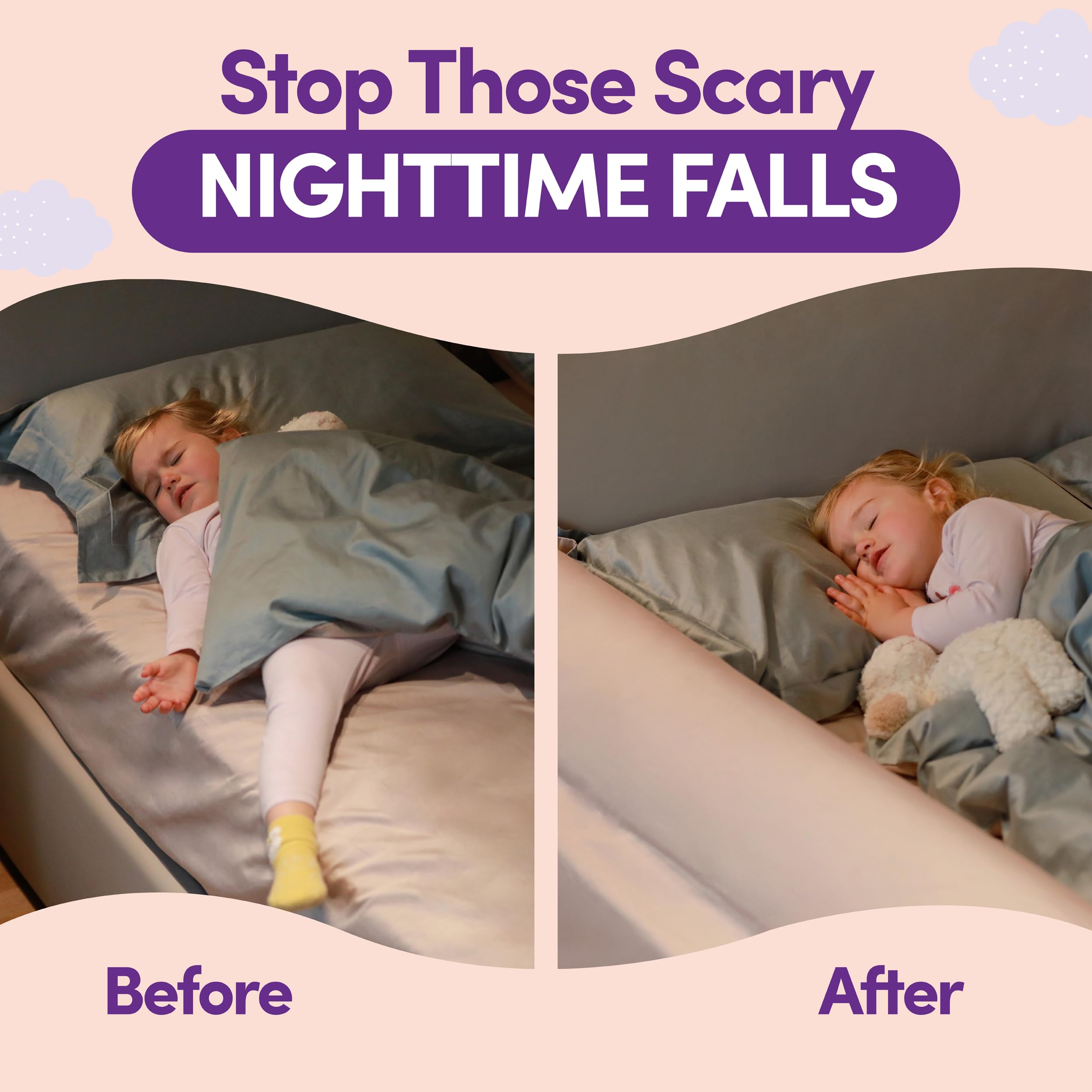 ComfyBumpy Toddler Bed Rail Guard with Washable Cover - Soft Foam Bed Safety Barrier for Kids - Fits Twin, King & Queen Size Beds [1-Pack] - Perfect for Toddler Transition & Preventing Falls During Sleep