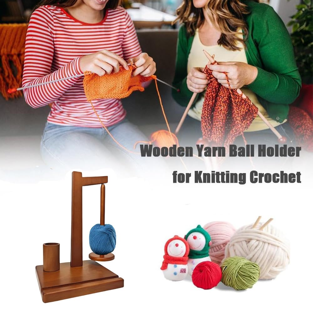 Wooden Yarn Holder Stand with Phone Stand & Crochet Hook Storage - Magnetic Yarn Ball Spinner for Knitting & Crocheting - Perfect for Crafting, DIY Projects & Relaxing at Home
