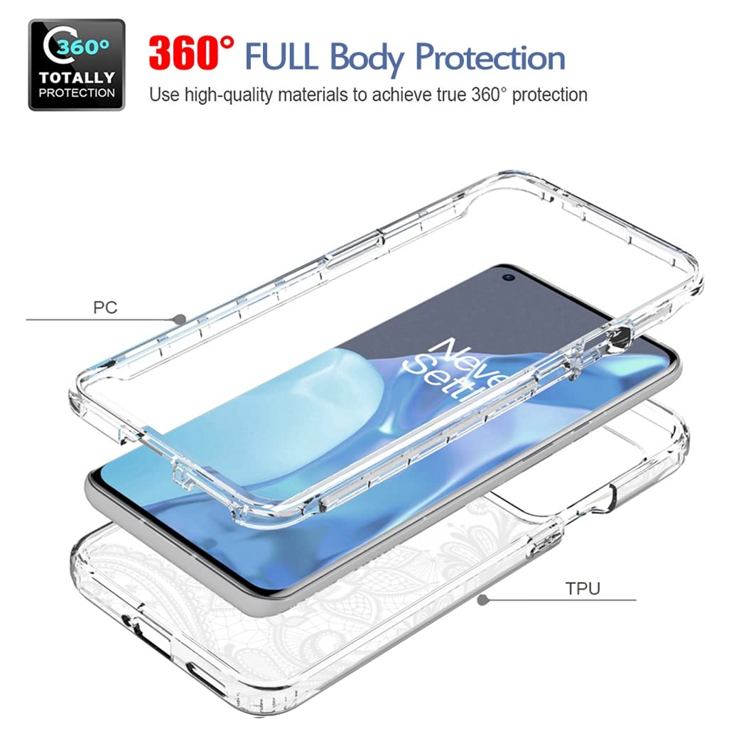 OnePlus 9 Pro 5G Case with Tempered Glass Screen Protector - Clear Mandala Design Shockproof Protective Cover for OnePlus 9 Pro 5G LE2121 | Perfect for Daily Use, Travel & Outdoor Activities