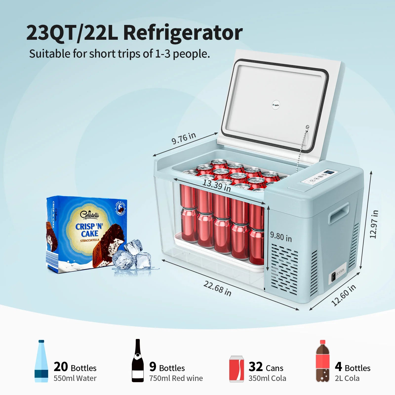 Bouge RV 12V 23 Quart Portable Car Refrigerator - Compact Freezer for Camping, Road Trips & Outdoor Adventures - Keep Food & Drinks Cold On-The-Go
