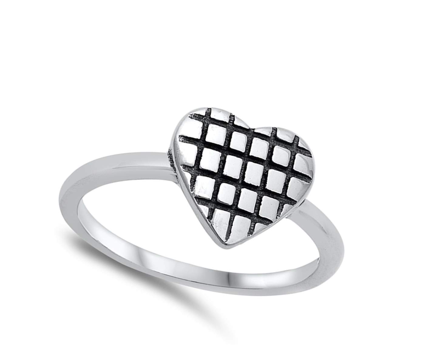 Waffle Net Heart Ring - .925 Sterling Silver Band for Women, Sizes 4-10 | Elegant Valentine's Day Gift, Anniversary Jewelry & Everyday Fashion Accessory