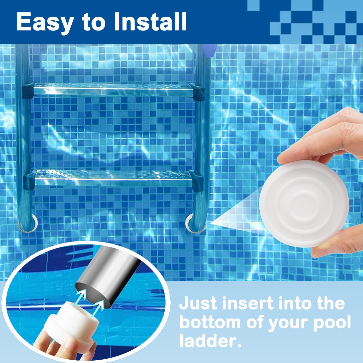 4 Pack Pool Ladder Bumpers for Inground Pools - Rubber Inside Plug Caps Fits 1.9