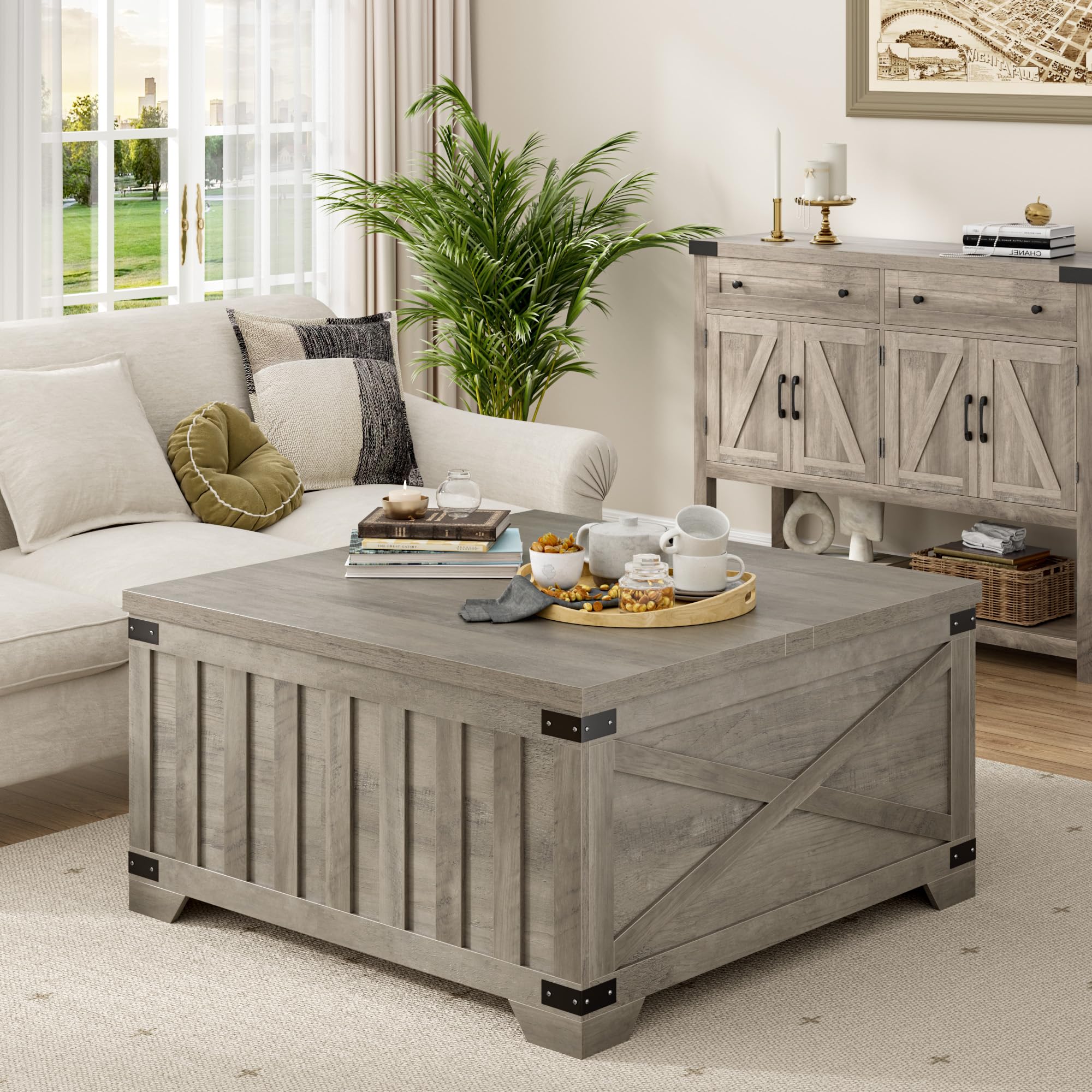 Farmhouse Coffee Table with Storage - 35.4