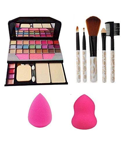 JBz Fashion TYA 6155 Professional 5-Piece Makeup Brush Set with 2 Beauty Blenders - Full Face Makeup Kit for Contouring, Foundation & Eyeshadow (Pack of 8) | Perfect for Travel, Bridal & Everyday Makeup
