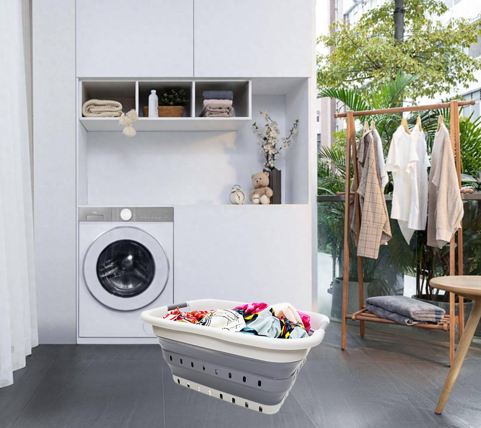 Sammart 41L Collapsible Laundry Basket with 3 Handles - Foldable Storage Organizer for Clothes, Toys & Home Organization - Space Saving Grey Hamper for Laundry Room, Dorm, Camping & Travel