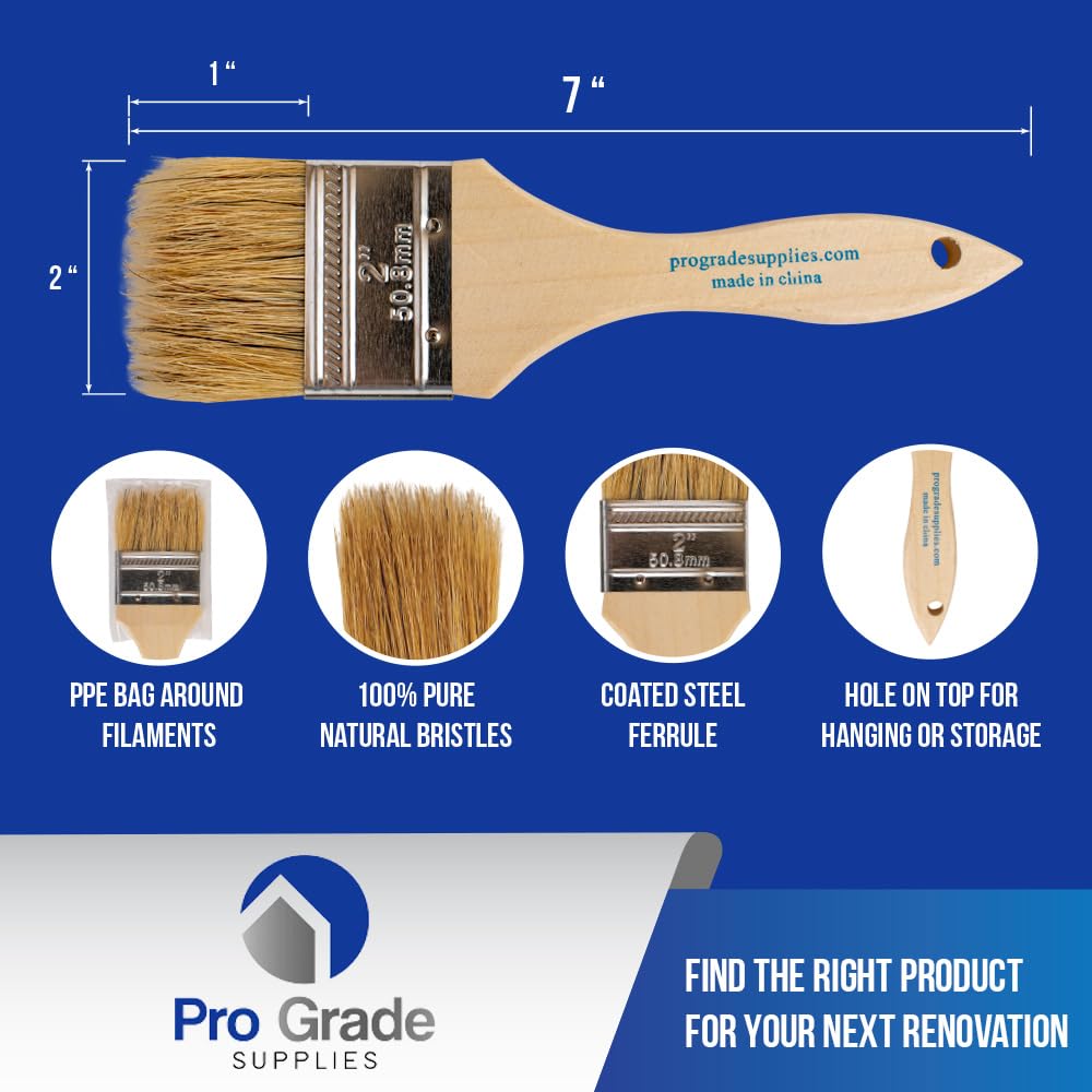 Premium 2 Inch Chip Paint Brushes - Professional Grade Set of 24 - Light Brown Natural Bristles - Perfect for DIY Projects, Furniture Painting & Home Renovation