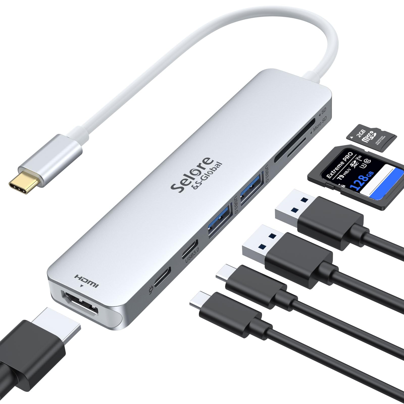 7-in-1 USB C Hub Multiport Adapter with 4K HDMI, 100W PD Charging, 2 USB 3.0 Ports, SD/TF Card Reader - Compatible with MacBook Pro/Air M1/M2, Chromebook, iPad Pro - Perfect for Home Office, Travel & Video Conferencing (Silver)