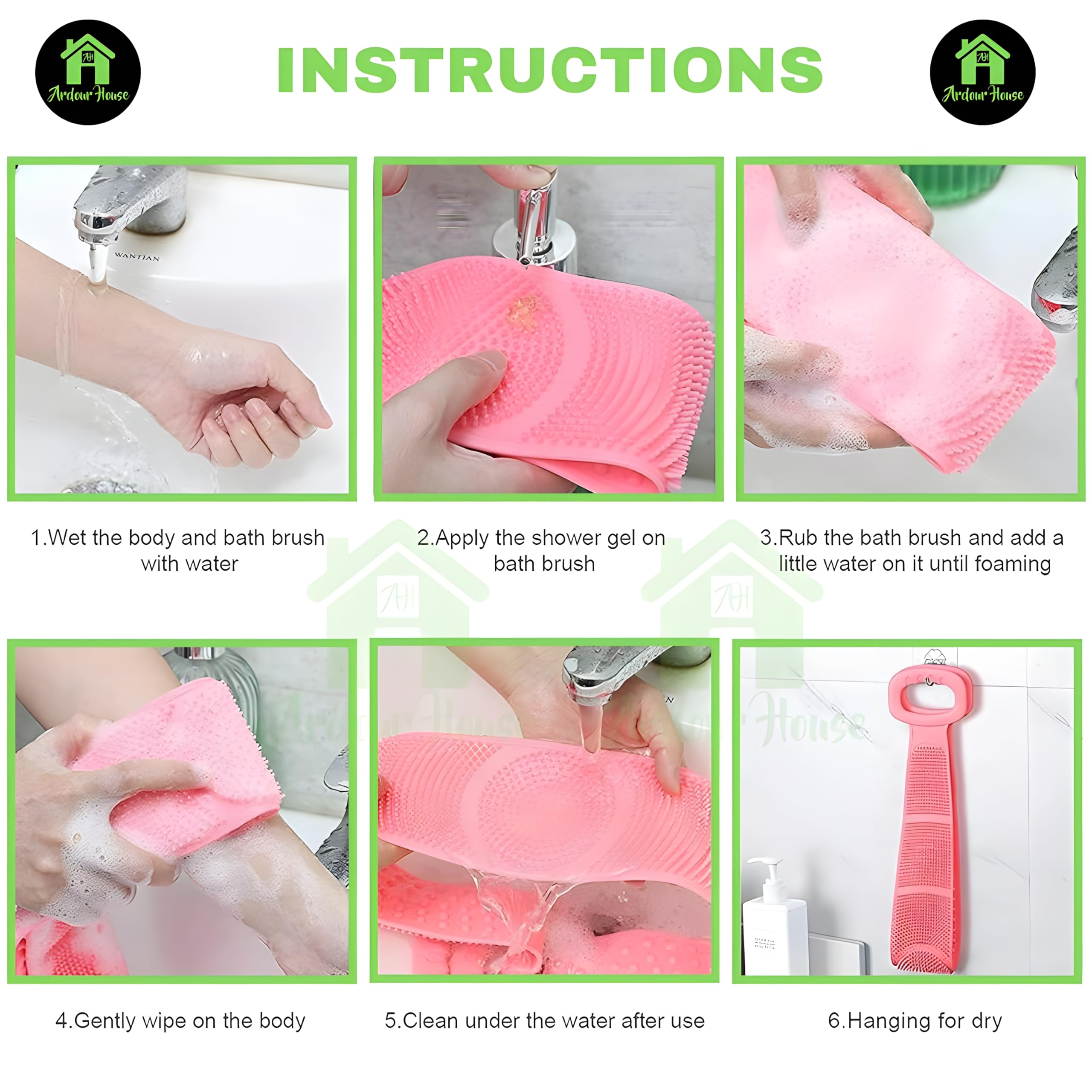 Soft Silicone Body Bath Brush Set with Shampoo Dispenser & Back Scrubber - 2 Piece Combo for Kids, Men & Women (Multi Color) - Gentle Exfoliation & Deep Cleaning for Shower, Bath & Spa Days