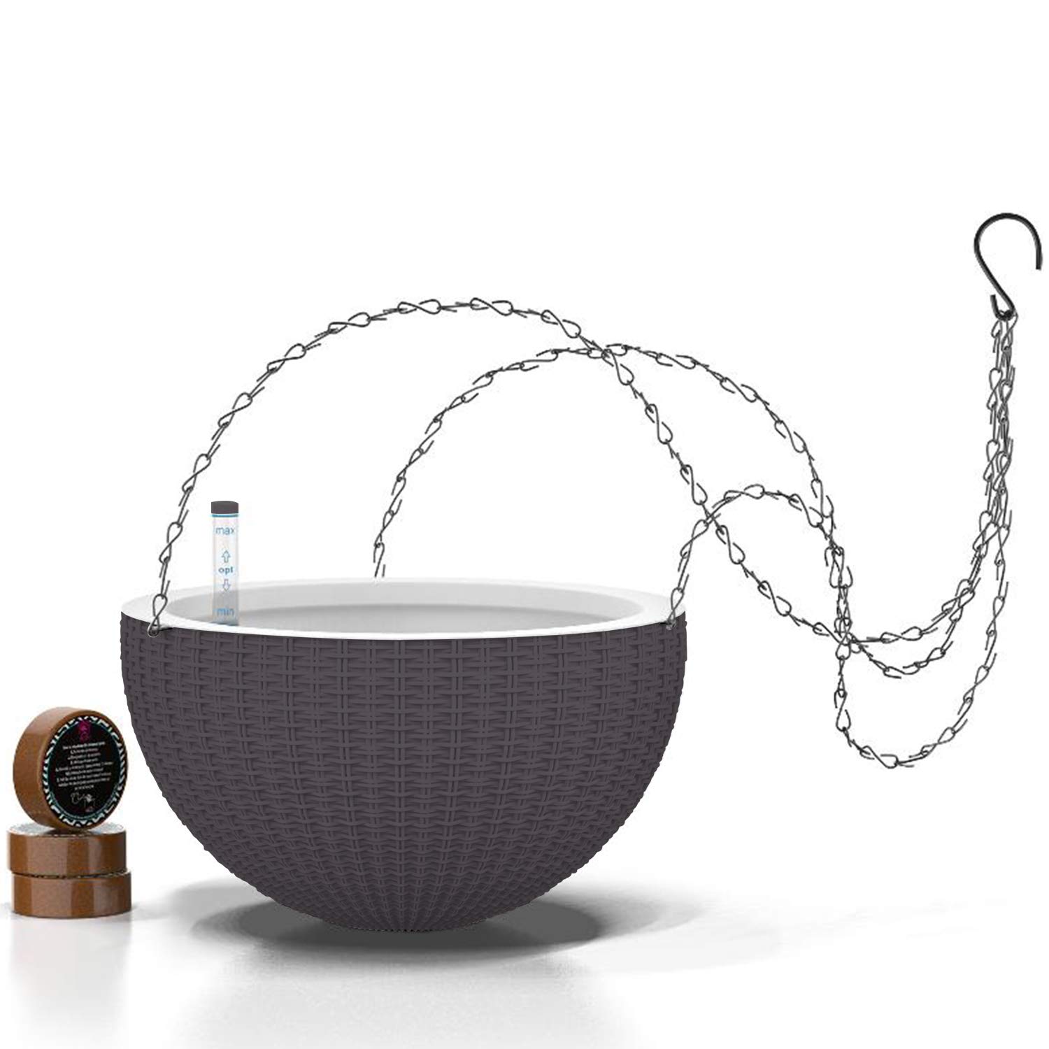 GARDENIX DECOR 11'' Self Watering Hanging Planters for Indoor Plants - Flower Pot with Water Level Indicator - Coco Coir Round Planter (1 Pack, Gray) - Perfect for Home, Office, Balcony & Garden Decor