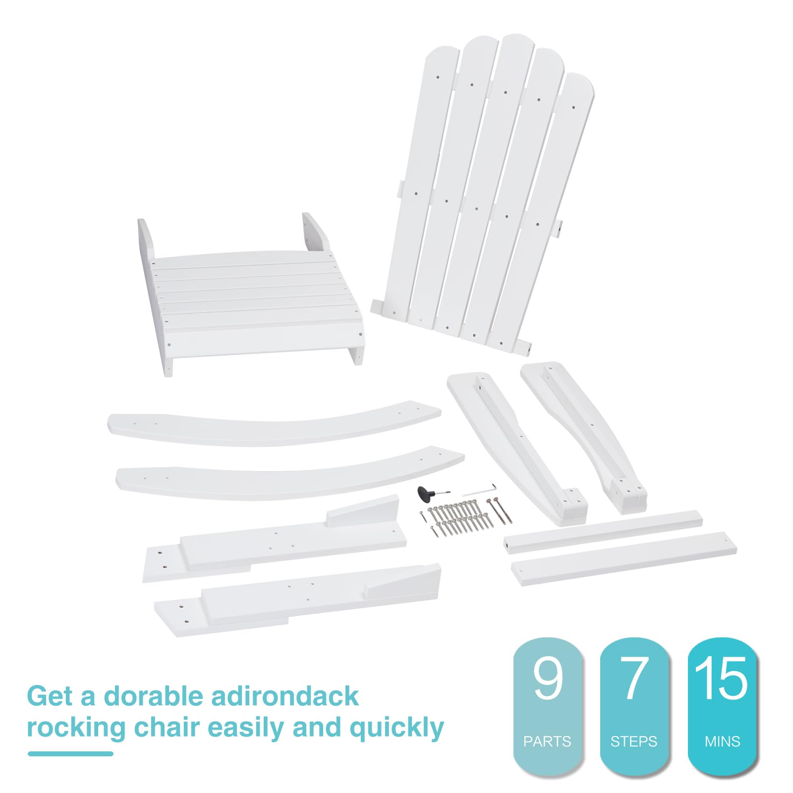 Psilvam Outdoor Adirondack Patio Rocking Chairs Set of 2 - Durable Poly Lumber Porch Rockers with High Back Support - Perfect for Porch, Garden, Deck & Backyard Relaxation (White)
