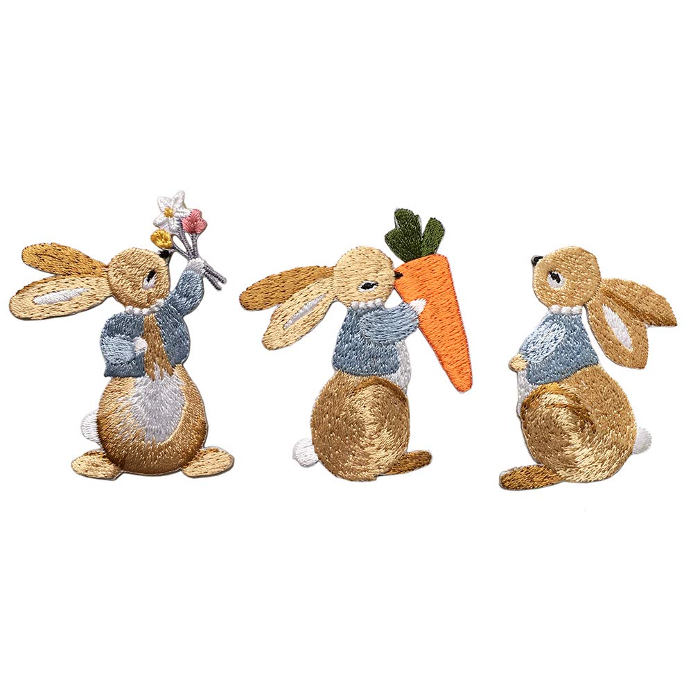 3 Pack Rabbit Embroidery Patches - Easter Bunny Iron On Appliques for DIY Crafts, Backpacks, Jackets & Denim - Cute Rabbit Sew On Patches for Clothing & Accessories (Perfect for Easter Gifts & Spring Fashion)