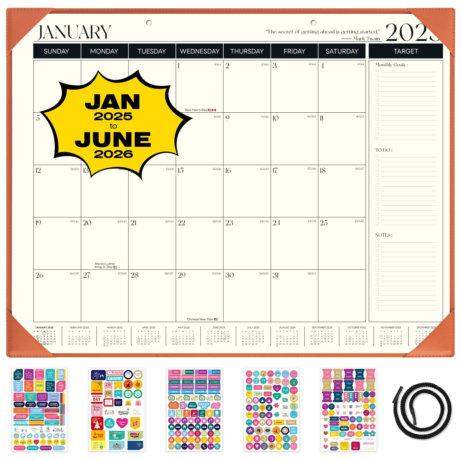 2025-2026 Large 18-Month Desk Calendar with Plastic Cover | January 2025 - June 2026 Planner | 22