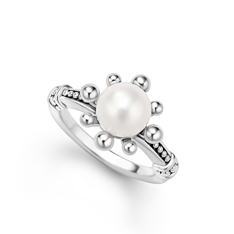Luna Fleur Pearl Ring for Women - Elegant 18K Gold Plated Sterling Silver Pearl Jewelry - Perfect for Wedding, Anniversary & Special Occasions
