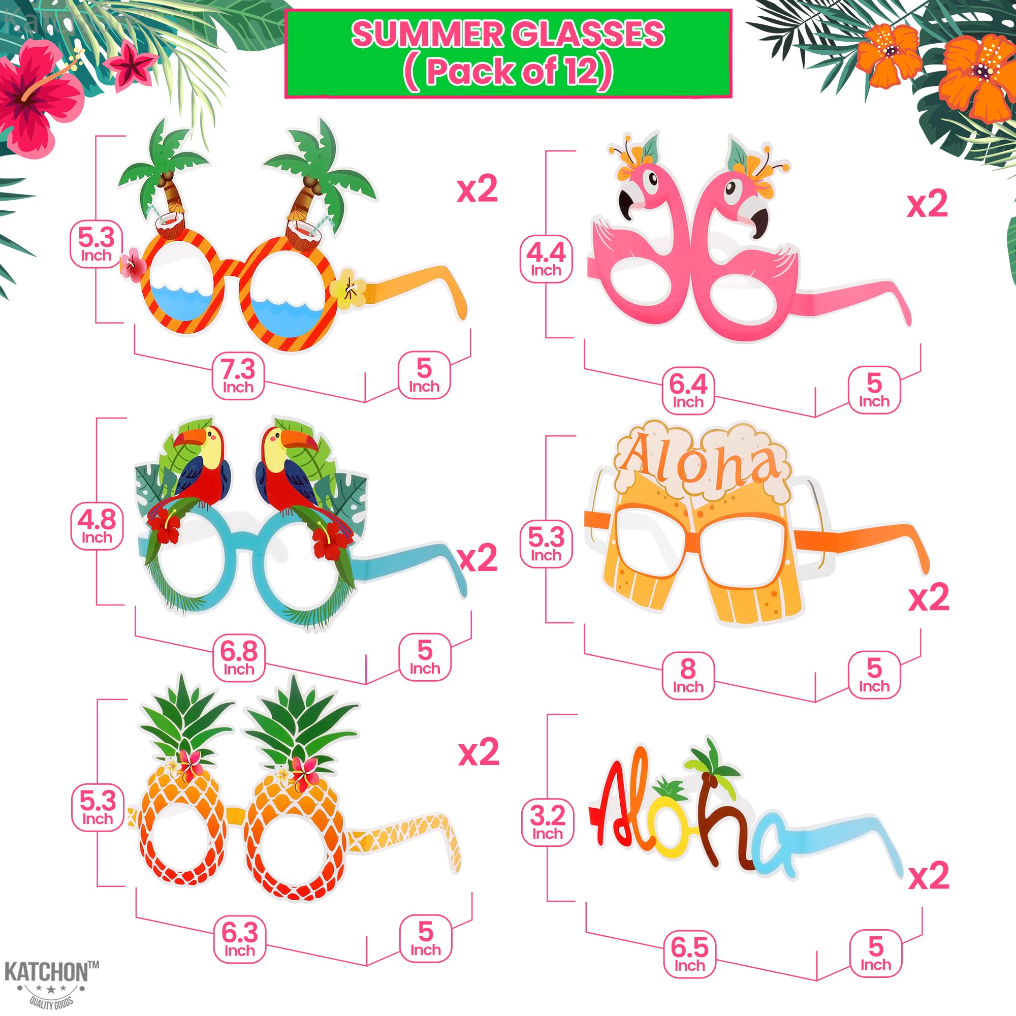 **12-Pack Hawaiian Tropical Sunglasses | 28x23 Inch Inflatable Photo Booth Frame for Luau & Pool Parties | Kids & Adults Aloha Party Decorations – Perfect for Beach, Summer, and Themed Events**