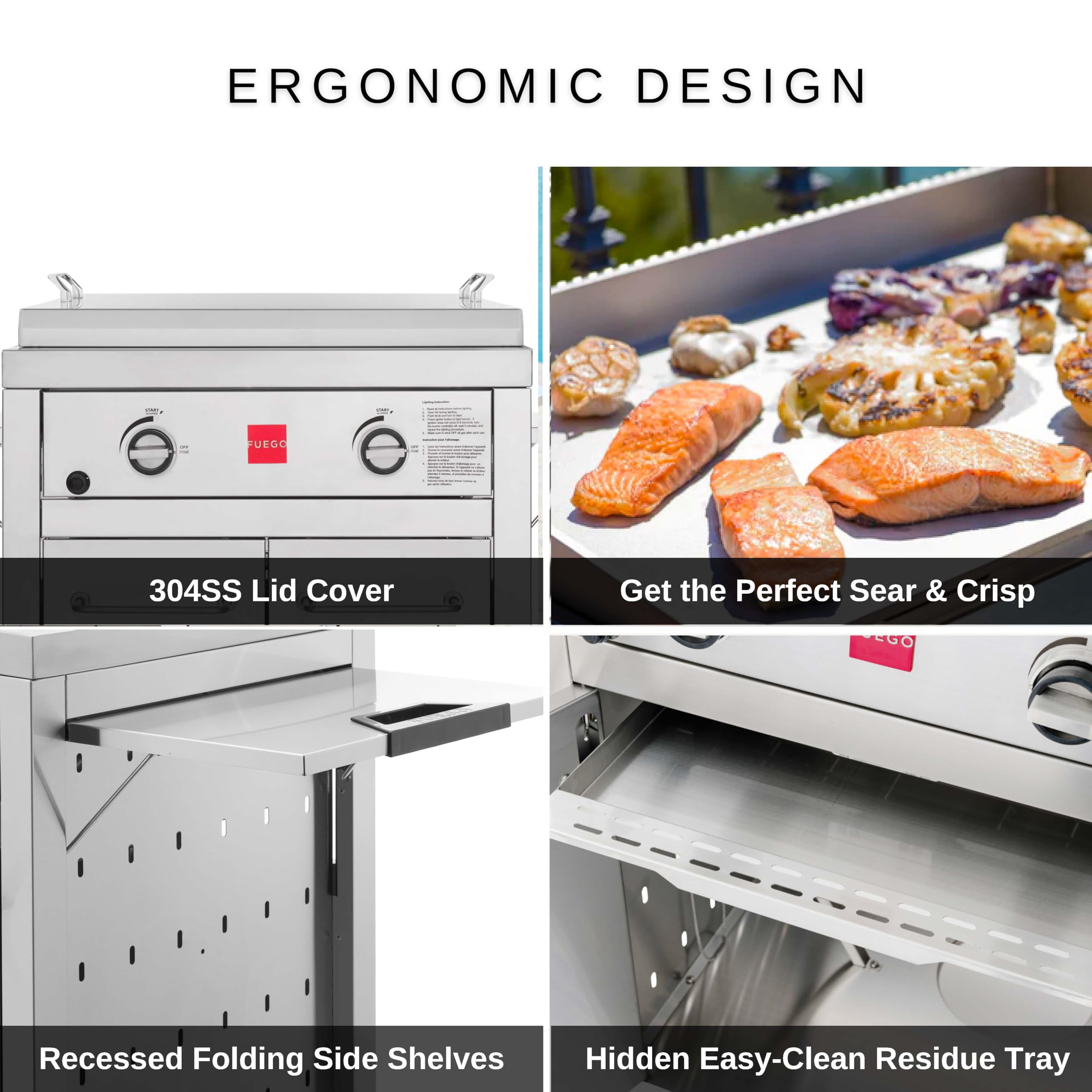 Fuego F27S-Griddle 30-Inch Stainless Steel Free Standing Gas Grill with 304SS Griddle - Perfect for Outdoor Cooking, Backyard BBQs, and Patio Entertaining