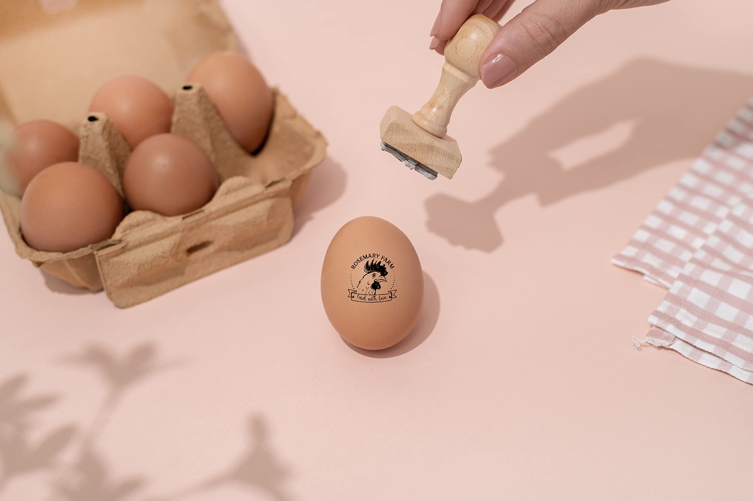 Personalized Egg Stamp for Fresh Eggs - Custom Chicken Egg Wooden Rubber Stamper with Self-Inking Black Ink | Farm & Kitchen Use | Unique Mini Logo Design for Egg Labeling & Packaging