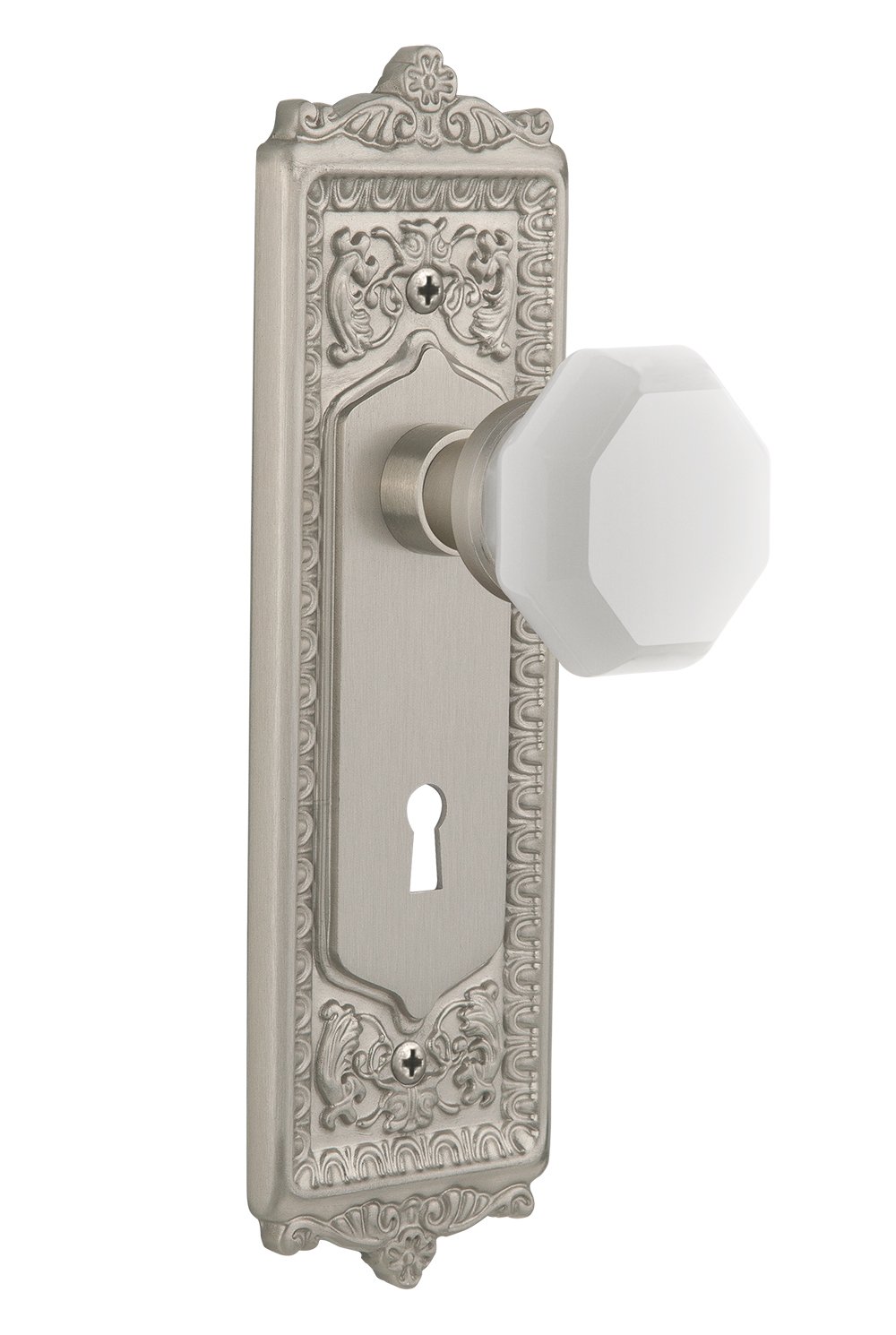 Vintage Waldorf White Milk Glass Cabinet Knob - Egg & Dart Design with Keyhole, 2.75